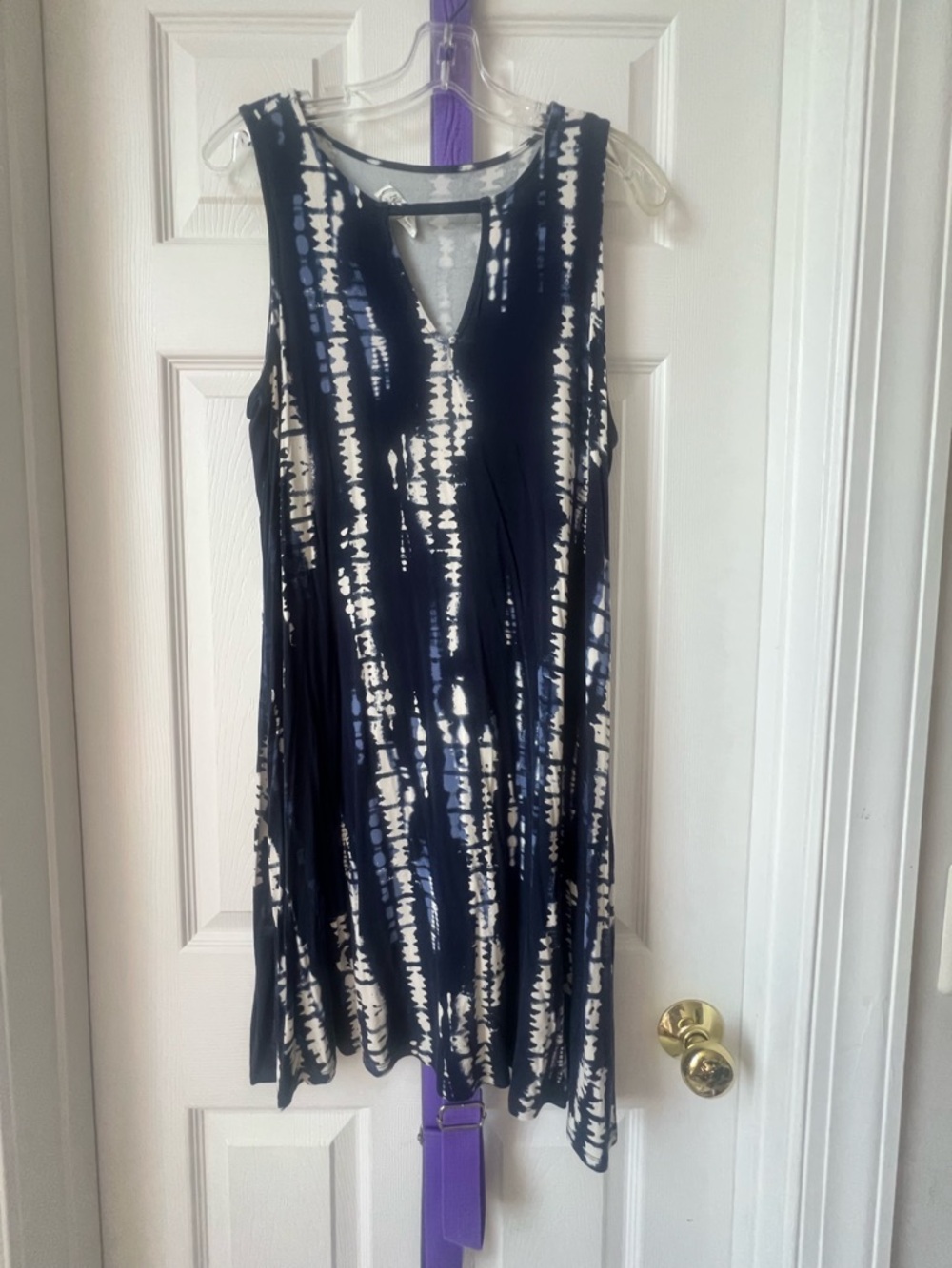 Maurices Navy and White Tie-Dye Sleeveless Shift Dress